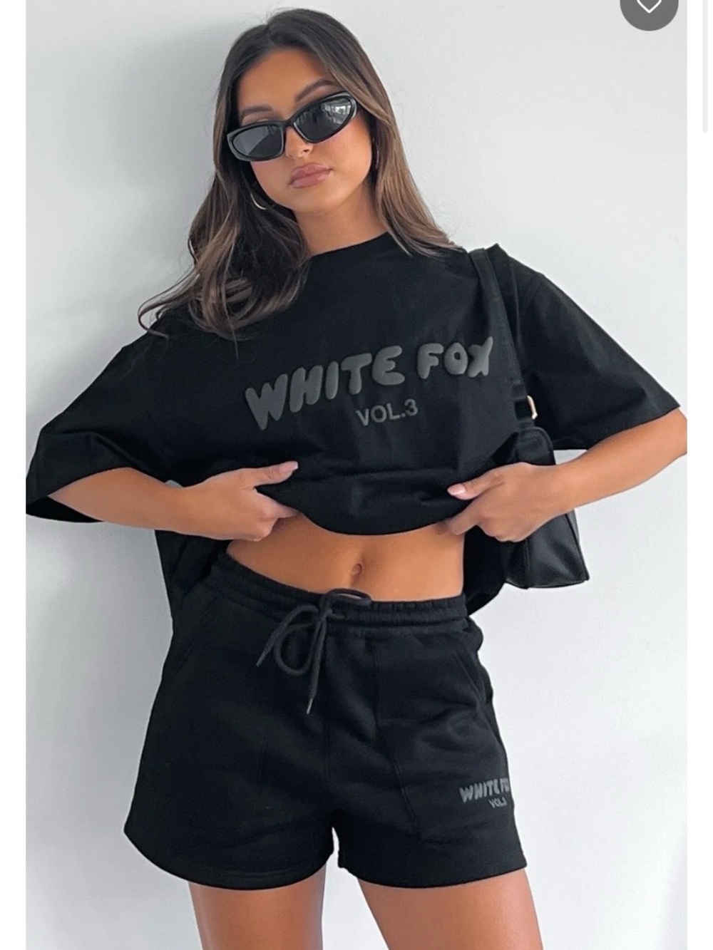 White Fox Offstage Oversized Tee Onyx Black on Black Sz S/M